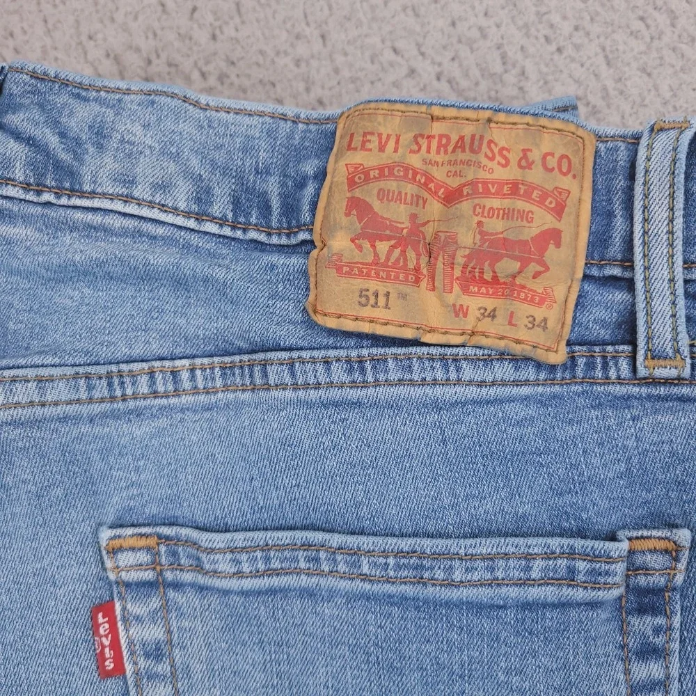 LEVIS 511 Jeans Mens Size 32x33 (Tag 34x34) Slim Leg Low Stretch Blue Wash Denim